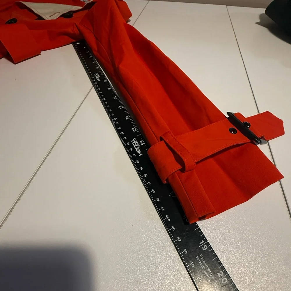 Worthington Lined Red Raincoat Black Buttons Long Sleeve Collared Belt - Picture 16 of 16